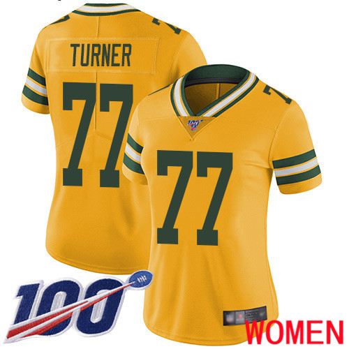Green Bay Packers Limited Gold Women #77 Turner Billy Jersey Nike NFL 100th Season Rush Vapor Untouchable->youth nfl jersey->Youth Jersey